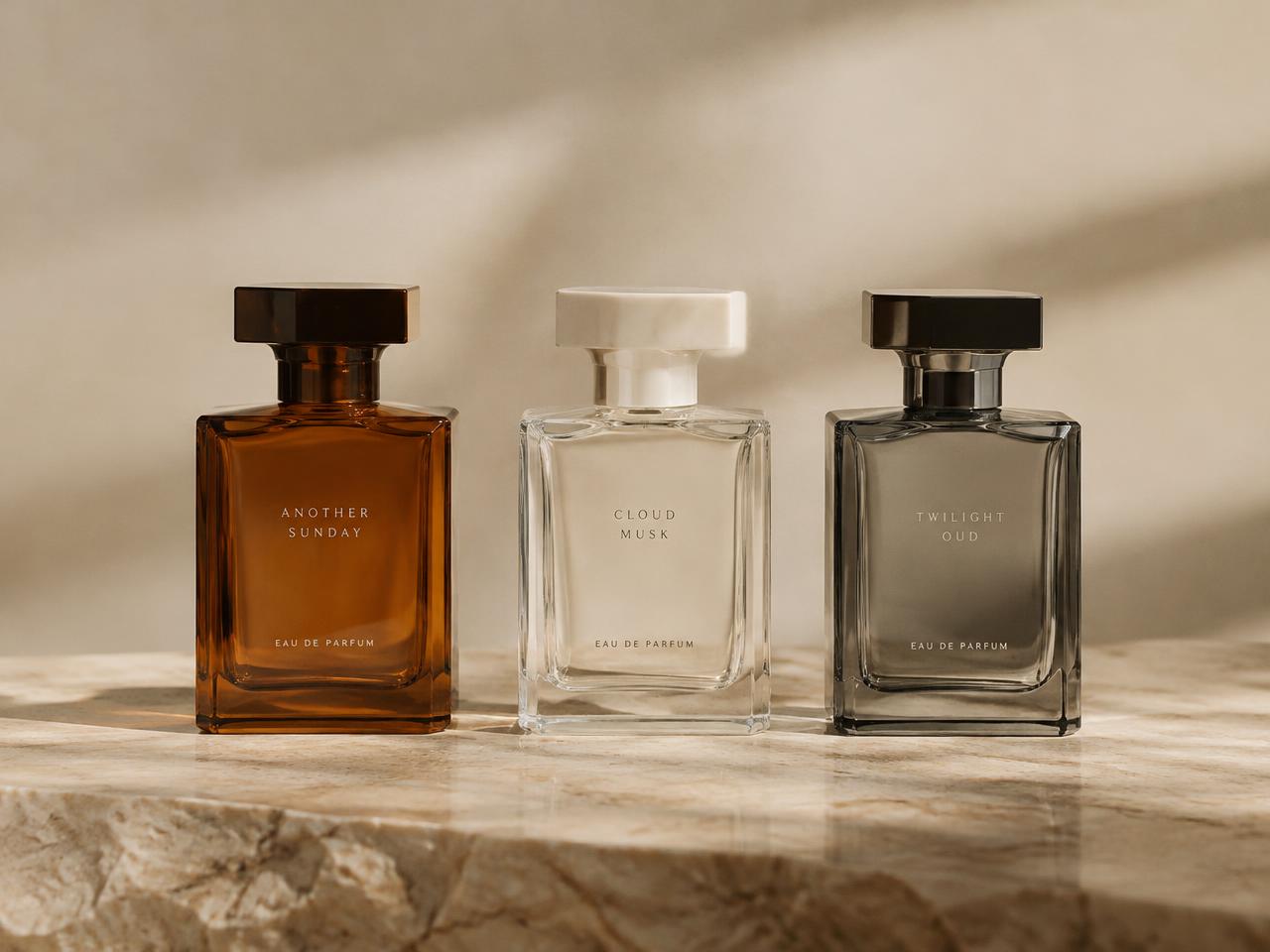 Trois flacons de la collection